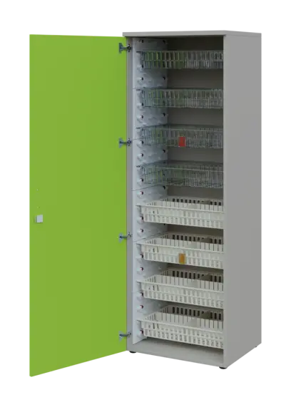 EUROMEDICA D - 66/M skříň léková boxová, 1-dveřová, levá, 1950x660x535, korpus šedý, dvířka jarní zeleň